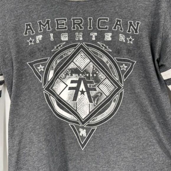 American Fighter Ringer Tee Shirt Gray Long Sleeve Medium - Picture 4 of 11